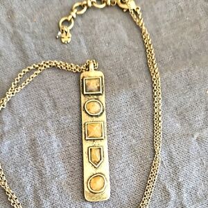 Lucky Brand Gold Pendant Hammered Antique Finish Necklace Long 33" EUC